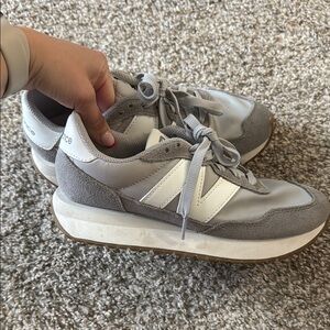 New Balance Gray and White Sneakers with Suede Mesh Upper